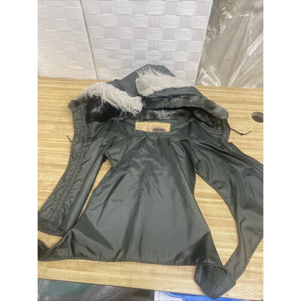 USAF Vintage Military Winter Flyer's Detachable Coat Hood Vest Green Lined USA